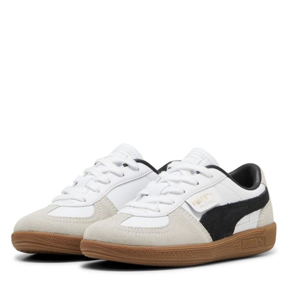 Puma Childrens/Kids Palermo Leather Low Cut Flat Sneakers / White/Black